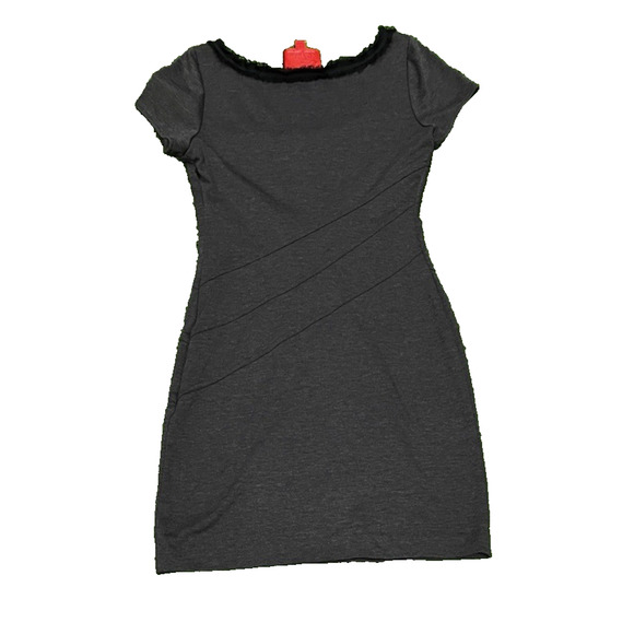 Z Spoke Zac Posen Mini Dress Bodycon Gray Jersey Stretch Fringe Witchy Goth SZ4 - Picture 6 of 10